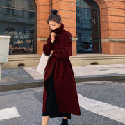 酒红色复古赫本风呢子，大衣女冬季加厚2022高级感气质毛呢外套