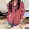 市舶司简约显气质韩国女装，2024冬装时尚，褶裥polo领纯色衬衫