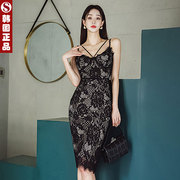 韩国定制晚礼服女晚装修身性感，低胸蕾丝吊带裙高端连衣裙奢华大牌