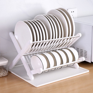 免安装折叠厨房碗架沥水架，双层餐具架，家用碗碟碗盘置物架塑料防霉