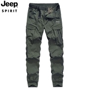 jeep吉普夏季工装裤男裤透气多口袋运动裤复古个性，松紧带束脚长裤