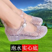 凉鞋女塑料水晶果冻坡跟洞年夏胶包头软底，2024女款防滑雨鞋穿