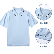 儿童小学生初中生校园校服同款夏季菠萝领浅蓝短袖T恤男女 套头衫