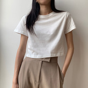 纯色短款t恤女棉质短袖，2021夏季chic港味高腰上衣宽松设计感小众