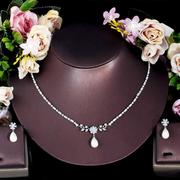 韩国韩版轻奢简约小众设计珍珠锁骨链微镶锆石珍珠项链耳环套装