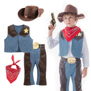 男童西部牛仔带帽五件套装小男孩COS角色扮演服装魔术超酷装扮