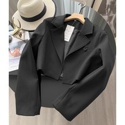 西班牙单~柜399!设计感小众高腰显瘦小个子，短款休闲黑色西装外套