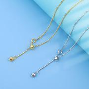 925纯银镀金伸缩调节链，韩版时尚流行双闪珠项链女珠宝首饰