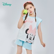 迪士尼童装女童夏季套装时髦休闲儿童短袖短裤薄款纯棉洋气2件套