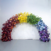 可定制彩虹色拱门装饰成品花艺 仪式布置仿真花绢花手工花艺