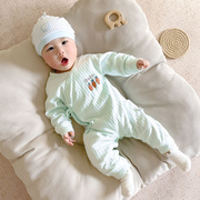 新生儿连体衣宝宝纯棉内衣婴幼儿和尚爬服春秋夏季初生长袖包裹衣