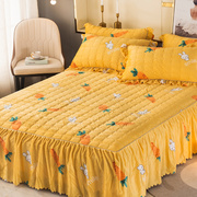 水晶绒床罩床裙式单件珊瑚法莱床围床套防滑隔脏床单夹棉加厚冬季
