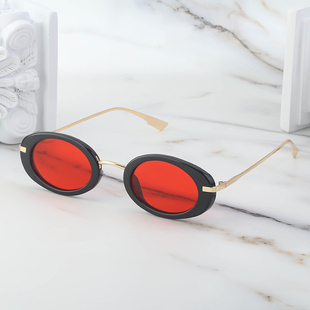 超酷红色墨镜女uv400防紫外线，复古蒸汽朋克，风小框太阳镜圆形金属