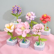小颗粒拼装积木芙蓉，花朵玫瑰花束盆栽，摆件益智玩具女孩子礼物老师