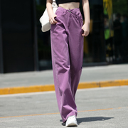 高级感牛仔裤女2024年夏季流行小众阔腿裤女紫色直筒裤子长裤