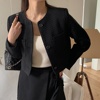 韩国chic春季气质简约复古系扣圆领口袋，时尚小香风夹克短外套女