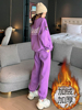 跑步运动套装女秋冬季时尚洋气加绒加厚紫色卫衣晨跑服休闲两件套