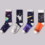 bink联名袜子宇航员街头中筒袜精梳棉手工，缝头潮袜个性星空运动袜