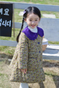 秋冬女童棉服紫色碎花娃娃领棉衣韩版儿童夹棉加厚连衣裙