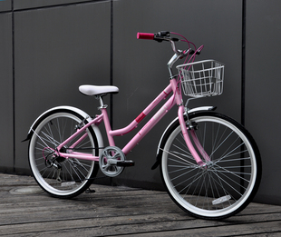 24寸青少年变速自行车成人通勤车轻便铝合金城市车 白粉