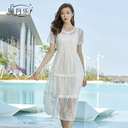 白色蕾丝连衣裙夏季女士海边度假大码镂空网纱气质款显瘦两件套裙
