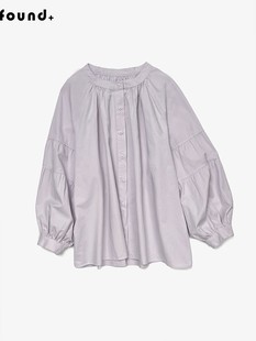 24M18 F+春 全棉灯笼袖圆领衬衣女减龄宽松紫色上衣长袖纯色