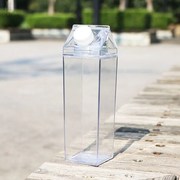 牛奶盒透明水杯清新简约随手杯大容量创意密封学生便携带喝水杯子