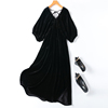 “丝绒lady”设计感轻礼服真丝双v领灯笼袖，黑色系带连衣裙长款新