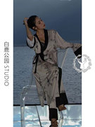 新中式高级花卉印花长袖睡衣女夏款大码休闲气质睡袍长裤居家套装
