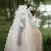 仙气手工花片珍珠新娘头纱耳环套装独特设计花环式头纱婚礼头饰品