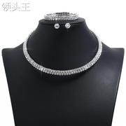 新娘贴脖水钻项链水钻项链手錬三件套 锆石首饰套组jewelry set