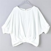 日系白色雪纺蝙蝠衫女7.18l75208宽松文艺，清凉ol通勤夏季中袖衬衣