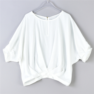日系白色雪纺蝙蝠衫女7.18L75208宽松文艺清凉OL通勤夏季中袖衬衣