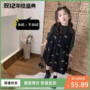 2023女童连衣裙春秋季儿童，灯芯绒背带裙女宝宝，洋气背心裙长袖碎花