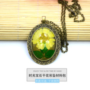 时光宝石干花吊坠项链DIY材料包玻璃贴片押花 手工制作滴胶饰品