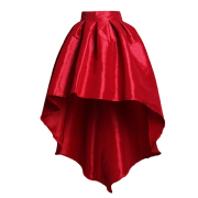 优雅复古高腰不规则红色燕尾蓬蓬裙，夏前短后长百褶a字半身裙短裙