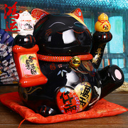 定制日本招财猫摆件 大号黑色招财猫开业陶瓷储蓄罐创意礼物