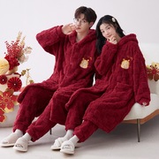 日本加厚睡袍女冬季2024红色晨袍本命年情侣结婚保暖睡衣套装