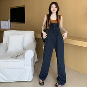 韩版设计感系带宽松牛仔背带裤女微胖MM2023夏季显瘦垂感长裤套装