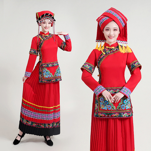 成人彝族女装演出服苗族服装壮族摆裙少数民族百褶长裙舞蹈服