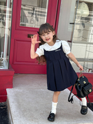 儿童泡泡袖学院风连衣裙，2024夏季女童韩版洋气，假两件娃娃领裙子