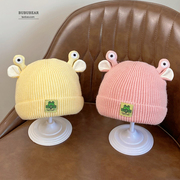 婴儿帽子秋冬季0—6个月新生儿针织套头帽男女宝宝可爱超萌毛线帽