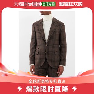 香港直邮潮奢brunellocucinelli男士格纹单排扣羊毛混纺西装外