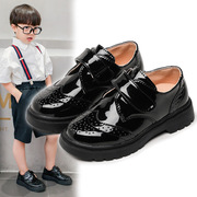 中小童男鞋男孩皮鞋2023韩版英伦中大童黑色软底学生表演出鞋