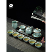 景德镇汝窑功夫茶具套装家用办茶道家用茶壶茶杯整套中式陶瓷礼盒