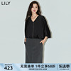 lily2024夏女装(夏女装)时尚，休闲机车风个性宽松垂感v领黑色短外套女