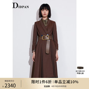 idpan女装商场同款秋季时尚，设计西装领简约风通勤中长款外套