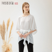 Jessica RED秋时尚洋气蝙蝠袖雪纺衫女收腰显瘦仙气上衣