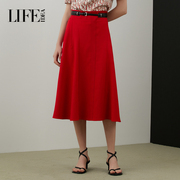莱芙艾迪儿夏季品牌女装红色连衣裙时尚气质优雅女人味裙子
