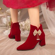 3-5-7厘米女鞋女靴子短筒时装靴春秋冬季休闲中跟粗跟新娘鞋